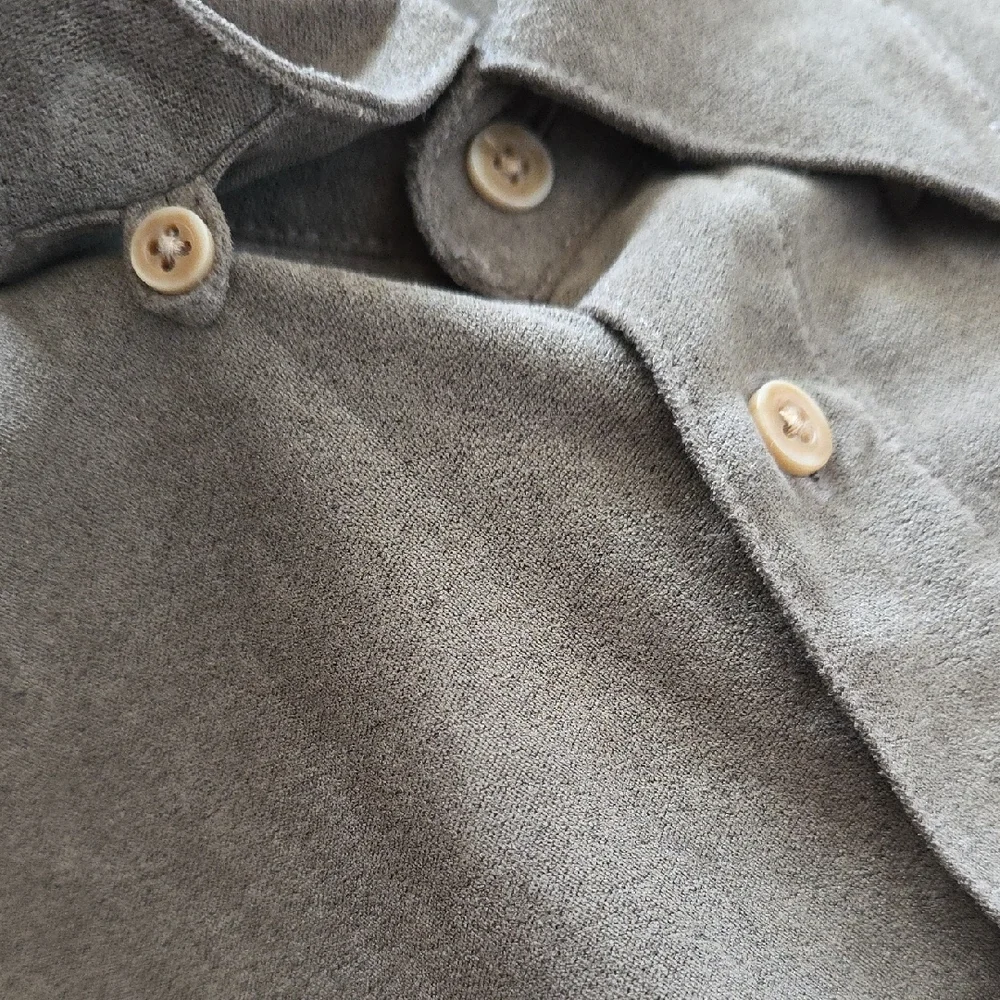 Geoffrey Beene Khaki Olive Microsueded Button Down Shirt Relaxed Large - Picture 13 of 14